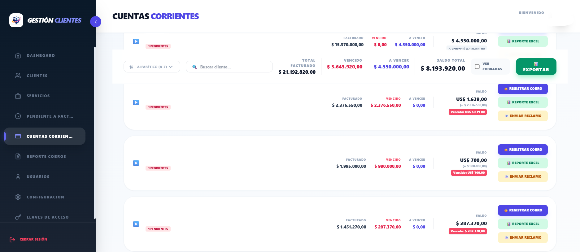 Gestión de Clientes - Cuentas Corrientes